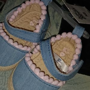 Newborn denim with pink trim slippers